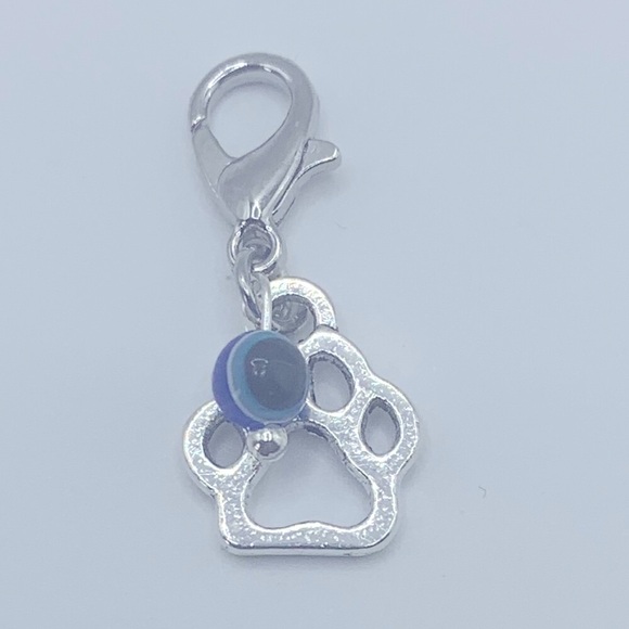 Evil Eye Bead & Paw Charm, Claw Clasp Clip-on for Small Pet Collar or Keychain - Picture 9 of 9